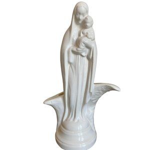 Vintage Madonna And Child Religious Catholic Statue Neutral Figural Planter Vase